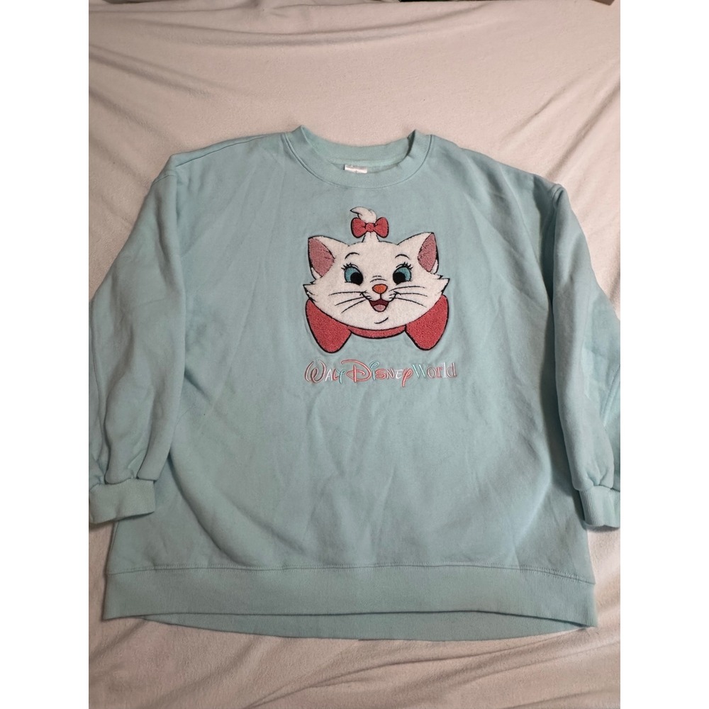 Disney Parks Marie The Aristocats Aqua Blue Chenille Patch Sweatshirt Womens M